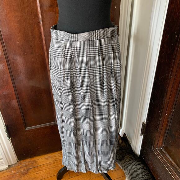 Vintage 90s Ruff Hewn Soft Rayon Madi Skirt Multi Plaid Sz 14 Black & White - Picture 3 of 9